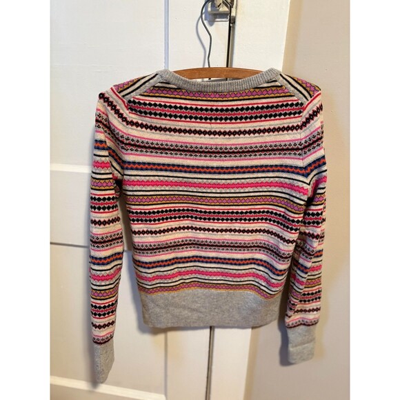GAP Fair Isle Sweater Women's XS Grey Pink Multi Stripes Pullover Cozy Retro - Picture 2 of 5